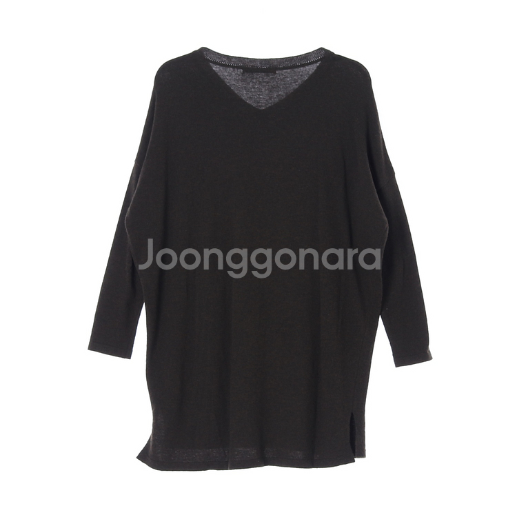 [XL]지컷 카키 브이넥 오버핏 울니트 원피스 드레스--3