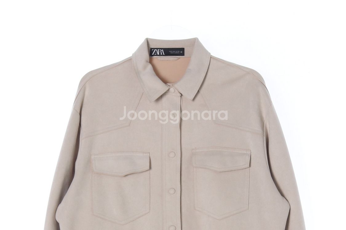 [S]자라 베이지 스웨이드 오버핏 셔킷 롱 재킷--1