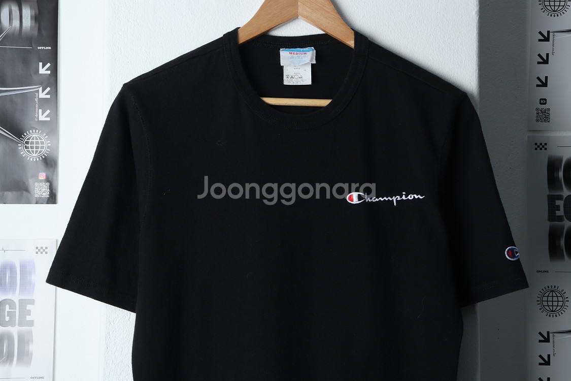 (M-L) 챔피온 반팔 티셔츠 블랙 올드스쿨--0