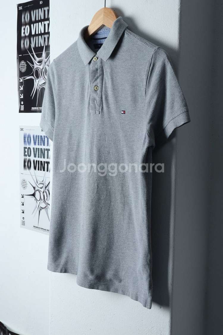 (S) 타미힐피거 반팔 카라 티셔츠 이염 그레이--1