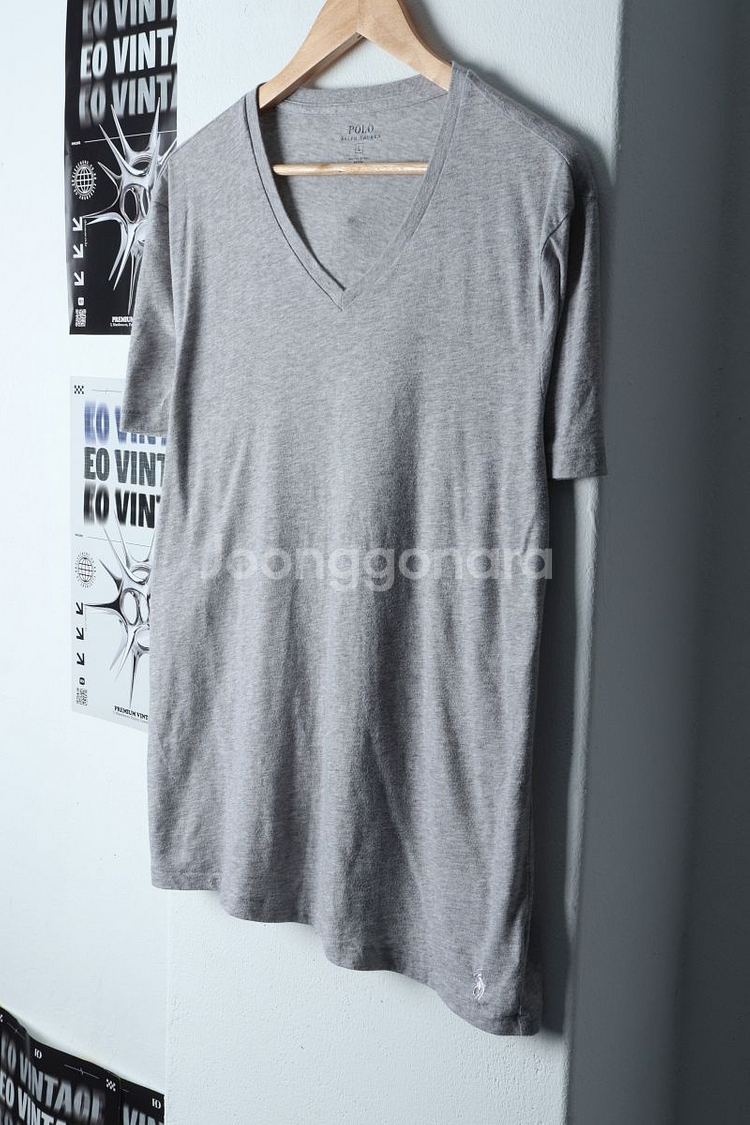 (L-XL) 폴로 랄프로렌 반팔 티셔츠 브이넥 그레이--4