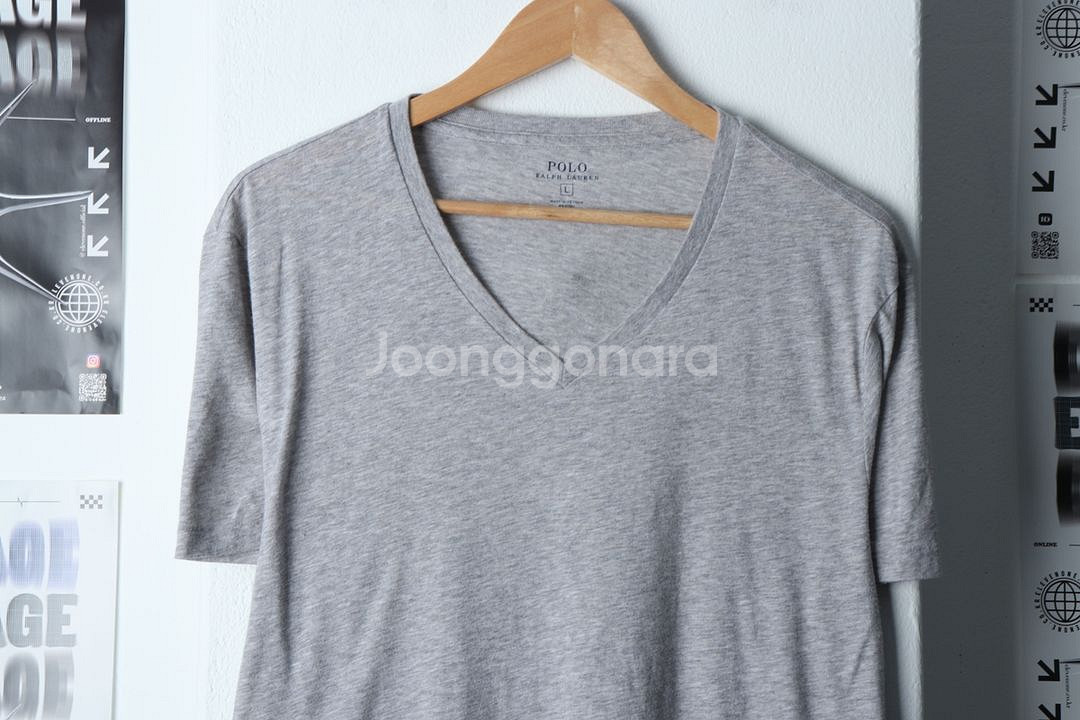 (L-XL) 폴로 랄프로렌 반팔 티셔츠 브이넥 그레이--2
