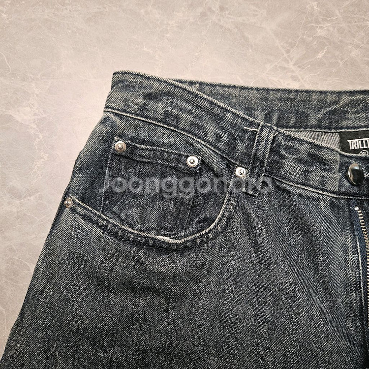 수선) 트릴리온 블랙 워싱 와이드 데님 (XL/34)--4