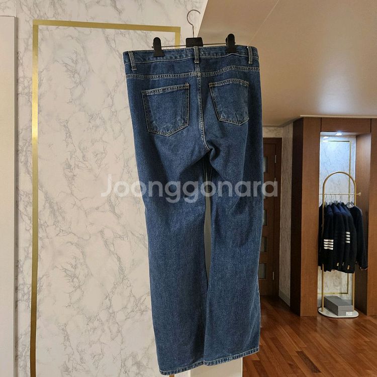 수제) 생지 중청 데미지 와이드 팬츠 (XL/34)--2