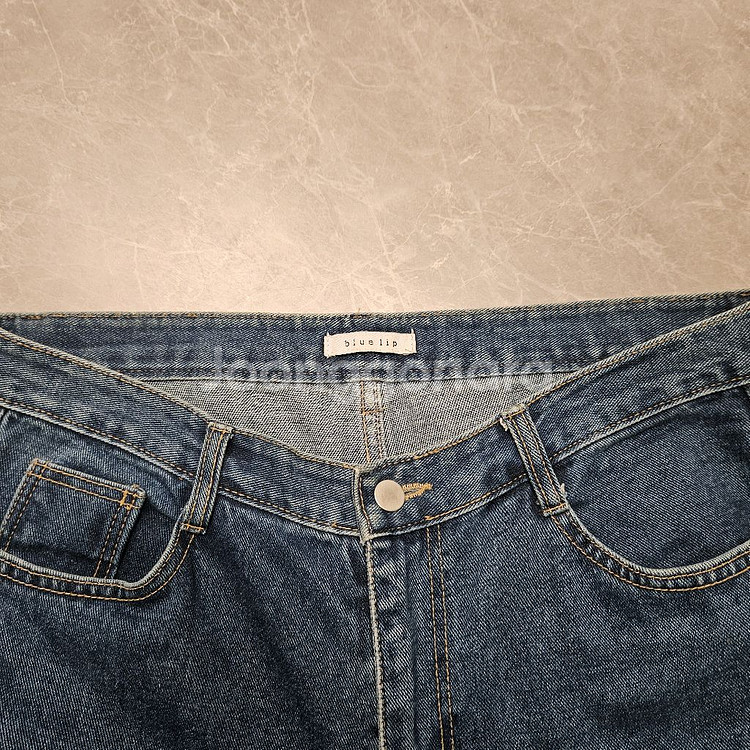 수제) 생지 중청 데미지 와이드 팬츠 (XL/34)--3