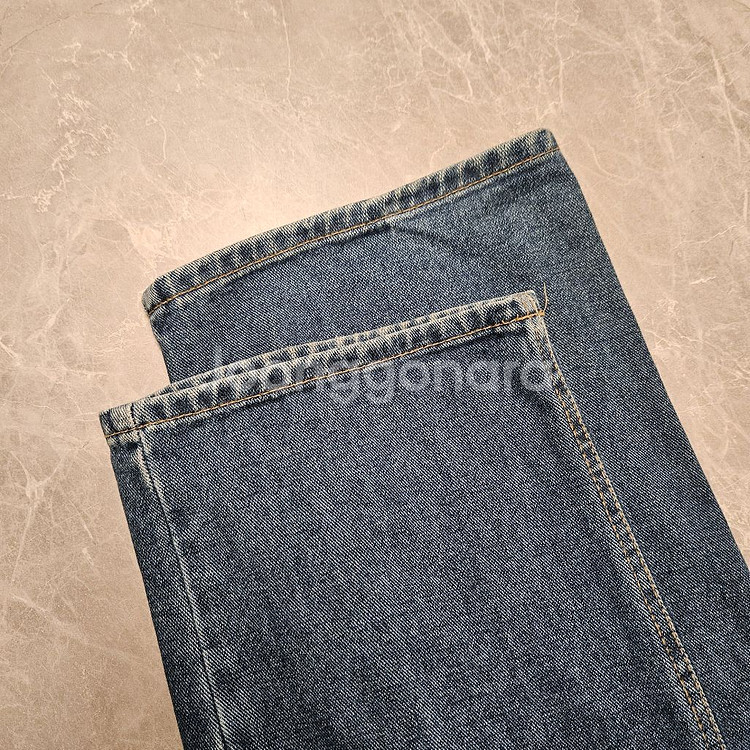 수제) 생지 중청 데미지 와이드 팬츠 (XL/34)--8