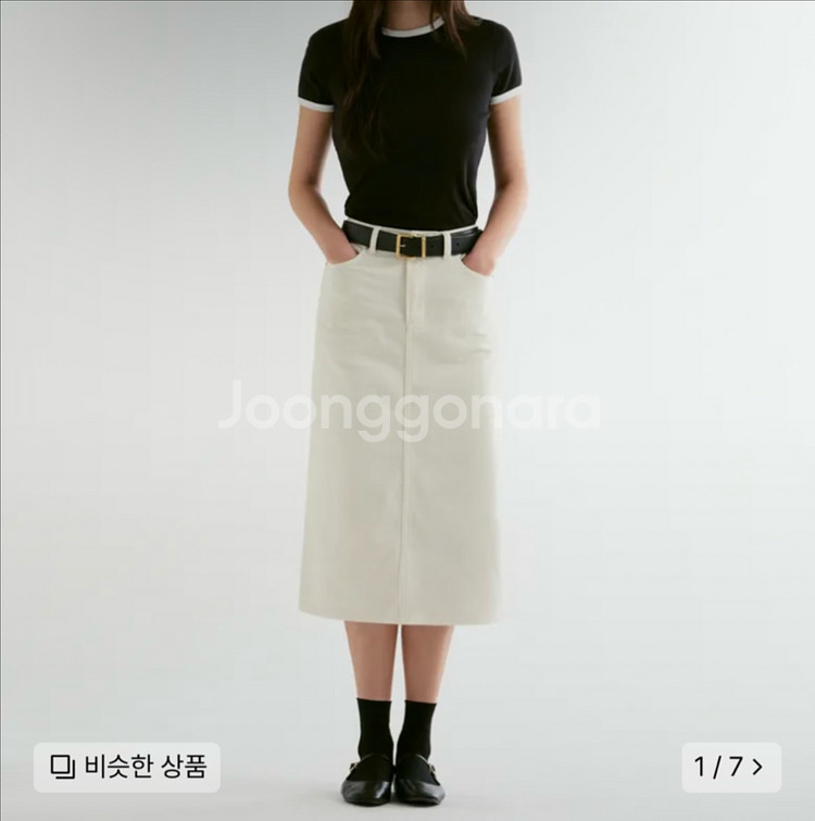 무신사 우먼즈 데님 미디 스커트 크림m--0