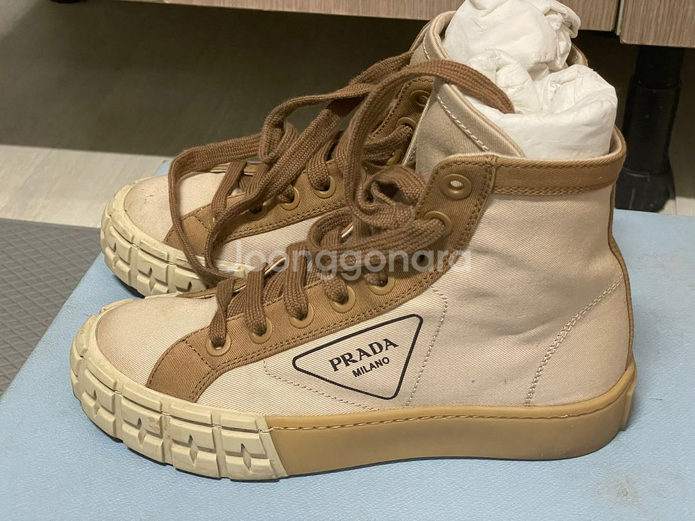 프라다 게버딘 스니커즈 하이 215 사이즈--3