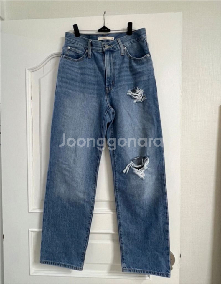 정품 리바이스 찢청바지 찢청 하이웨스트 있는 일자핏--0