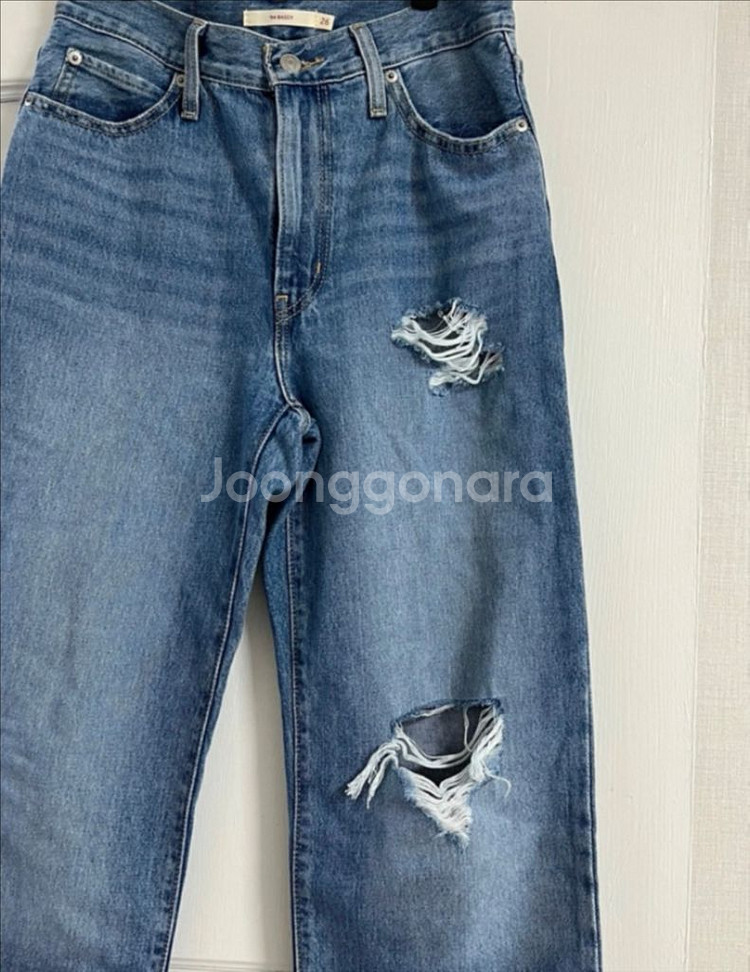 정품 리바이스 찢청바지 찢청 하이웨스트 있는 일자핏--1
