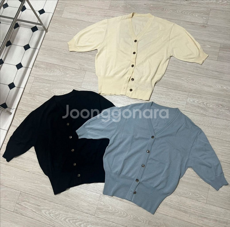 반팔니트가디건 버터아이보리 인디블루블랙 새상품--0