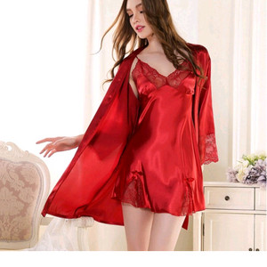 실크 슬립 원피스 가운 세트