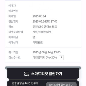 6월 14일 인천 ssg전 티켓 정가 양도