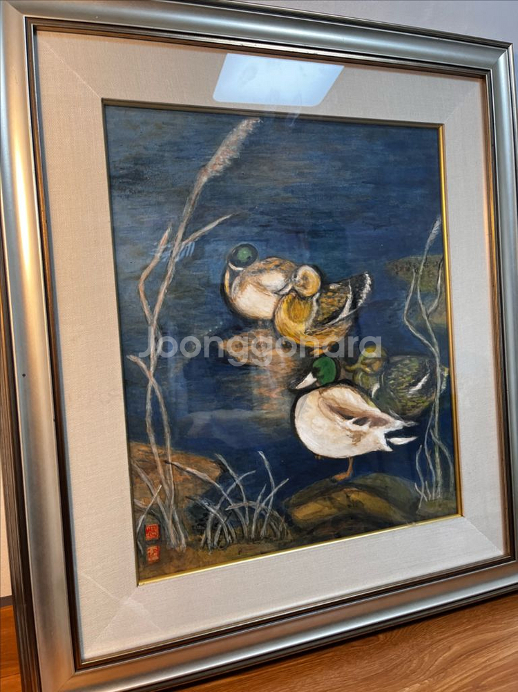 (동양화풍 수채화) 오리가족 액자 그림--1