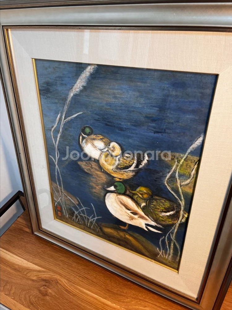 (동양화풍 수채화) 오리가족 액자 그림--0