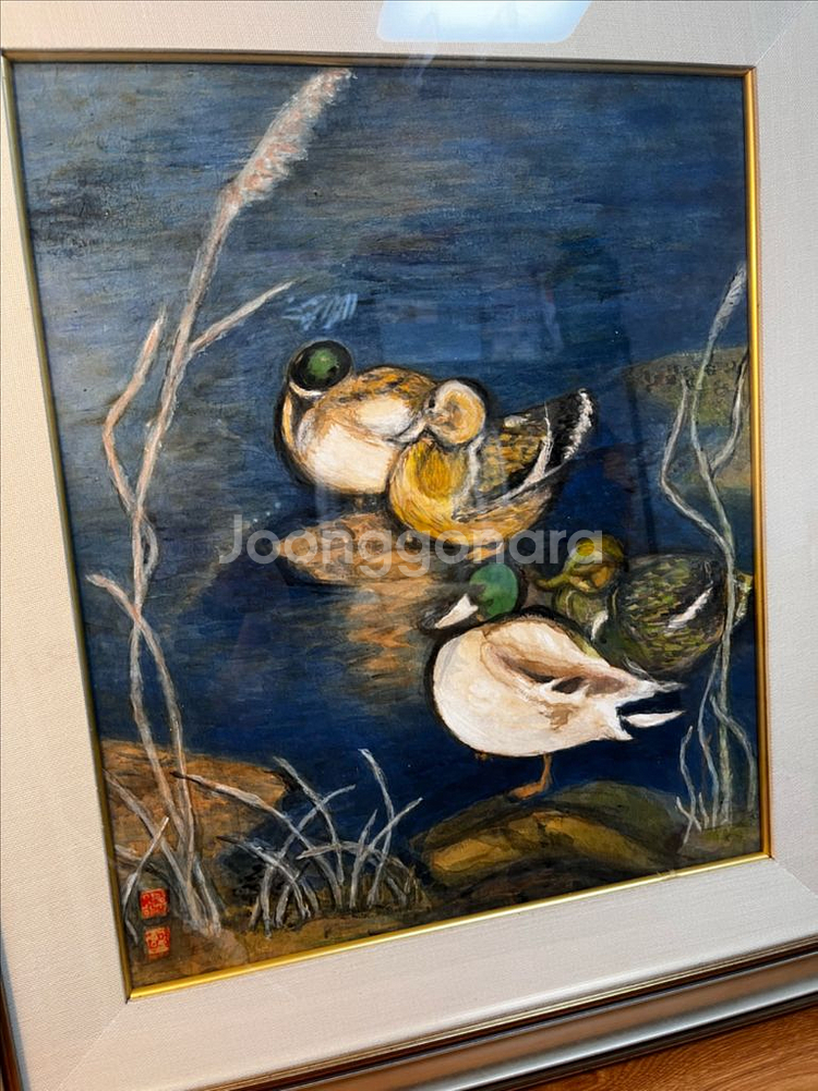 (동양화풍 수채화) 오리가족 액자 그림--2