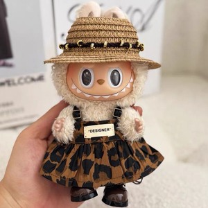 핸드메이드 라부부 인형 옷 호피원피스 모자 세트
