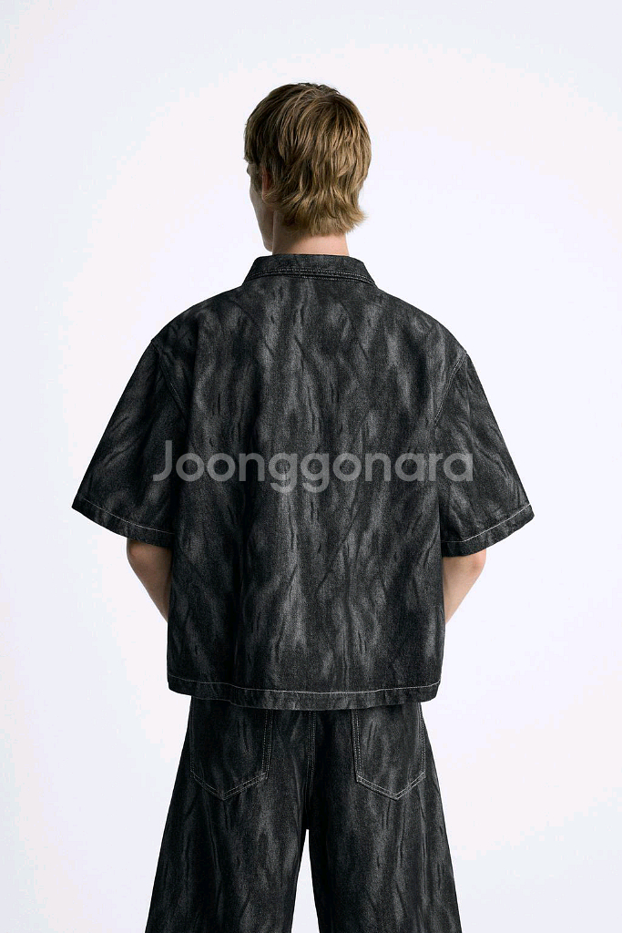 자라 레이저 데님 반팔 셔츠 반바지 셋업 (L)--5