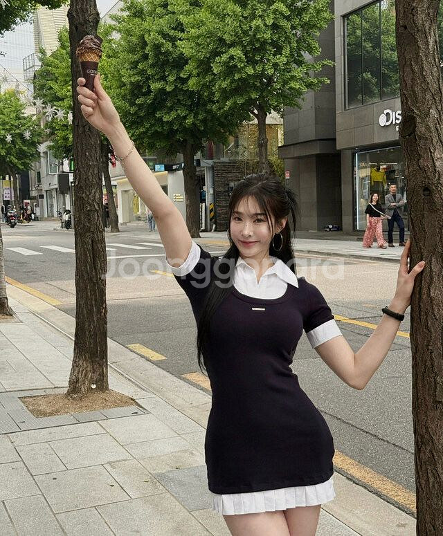 다비너스 셔츠 배색 반팔 원피스 네이비--0