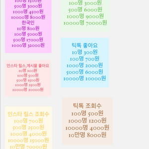 틱톡,인스타 팔로워 좋아요 조회수 등 판매 합니다