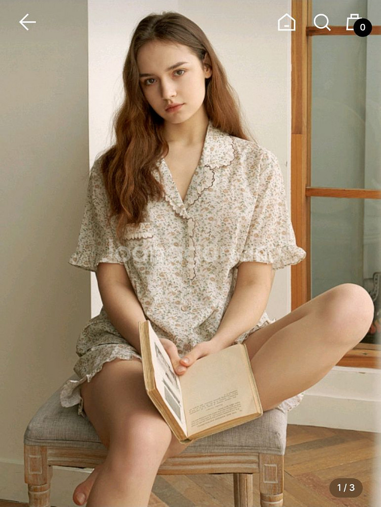 울랄라파자마 델리아 반팔 여성페어 크림 울랄라잠옷 반팔--0