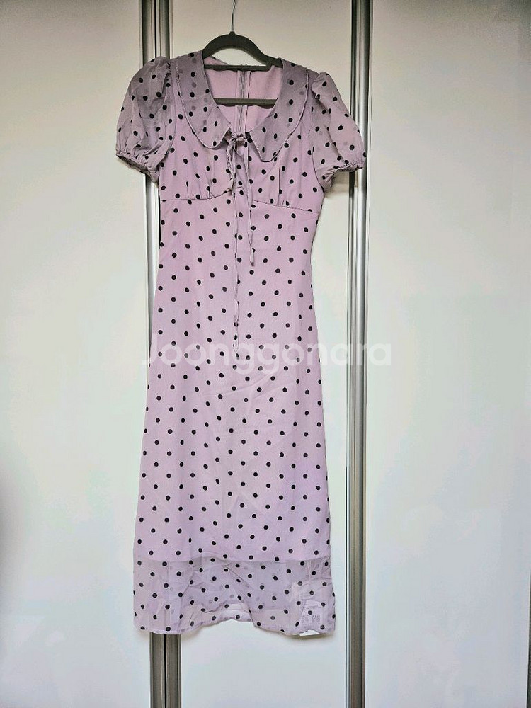 새상품 급매) 리본 퍼플 도트 땡땡이 쉬폰 롱 원피스--0