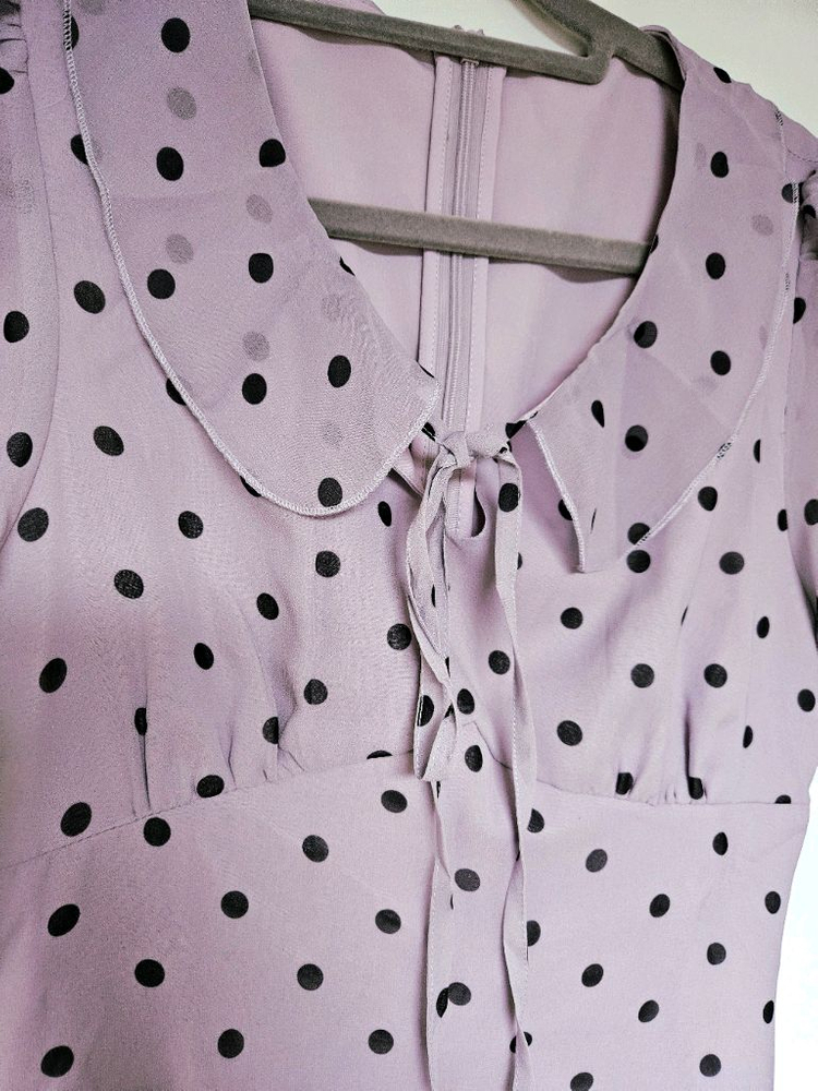 새상품 급매) 리본 퍼플 도트 땡땡이 쉬폰 롱 원피스--1