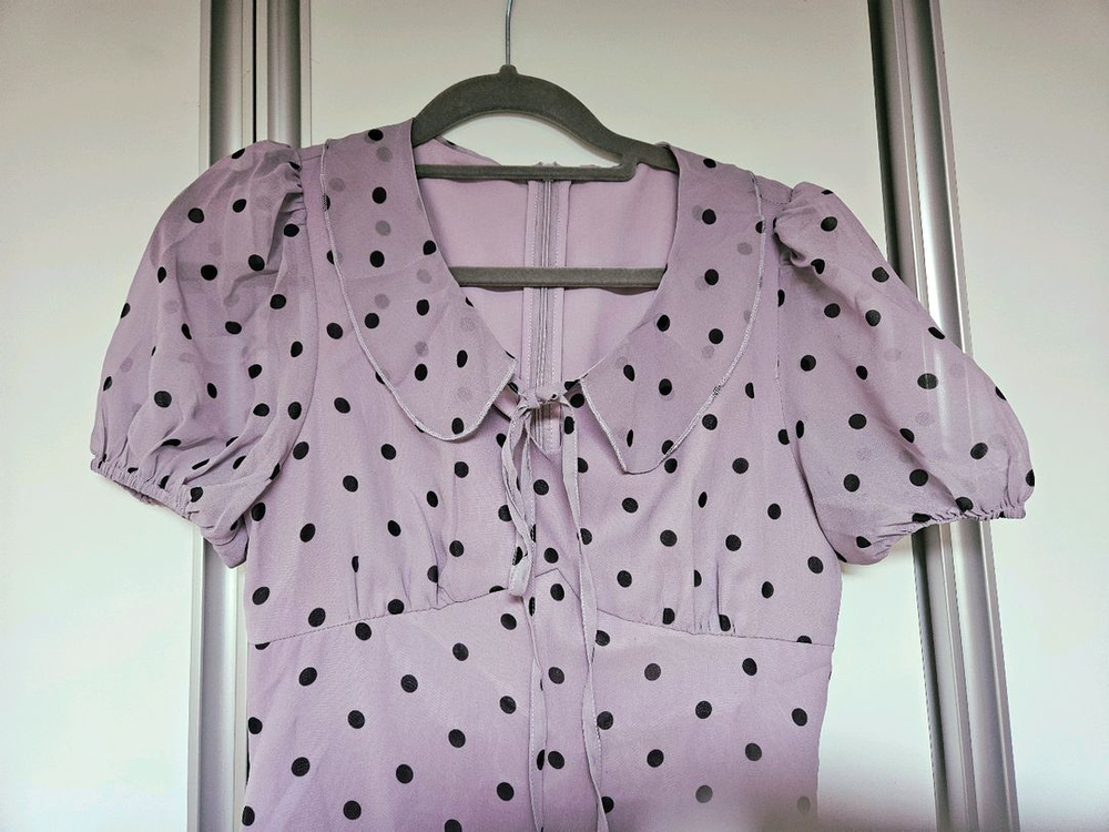 새상품 급매) 리본 퍼플 도트 땡땡이 쉬폰 롱 원피스--3