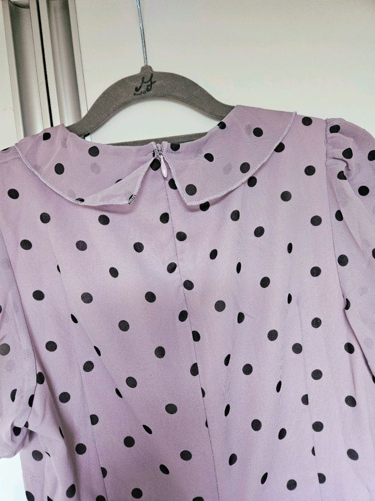 새상품 급매) 리본 퍼플 도트 땡땡이 쉬폰 롱 원피스--8