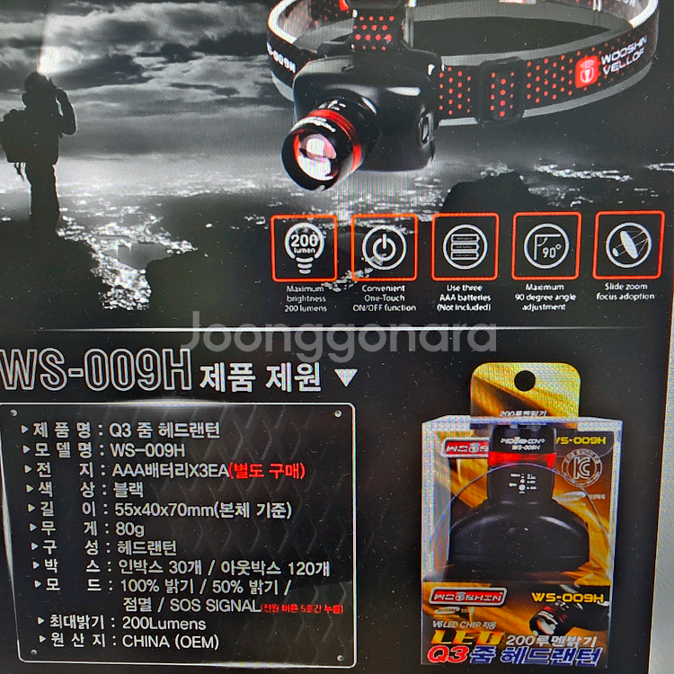 우신 LED 헤드랜턴 WS-009H Q3 줌--1