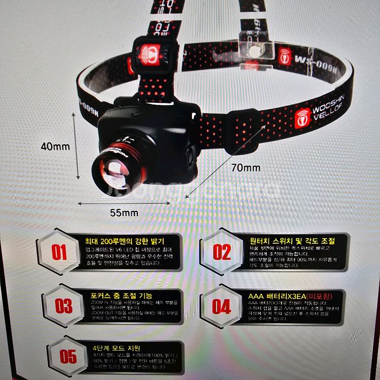 우신 LED 헤드랜턴 WS-009H Q3 줌--2