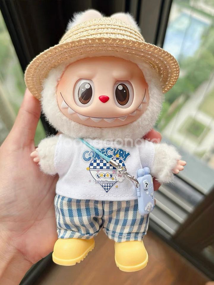 핸드메이드 라부부 인형옷 밀집모자 반팔바지세트--0