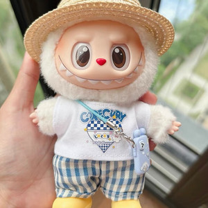핸드메이드 라부부 인형옷 밀집모자 반팔바지세트