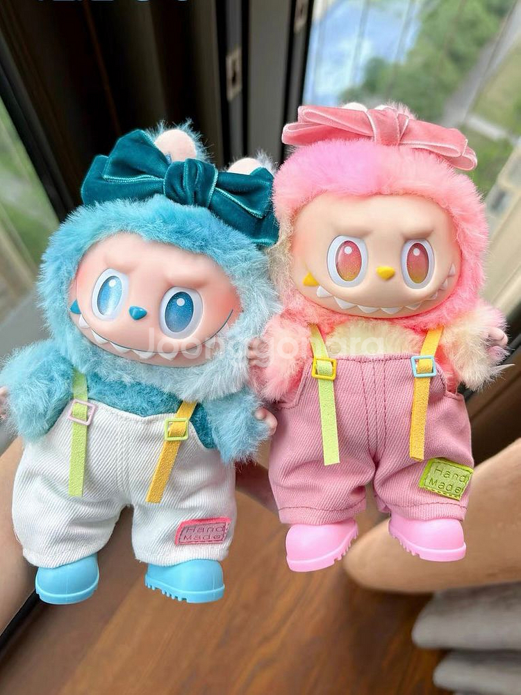 핸드메이드 라부부 인형옷 리본 멜빵바지 신발 세트--0