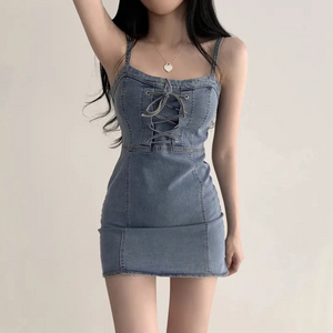 새상품) 데님 슬리브리스 원피스