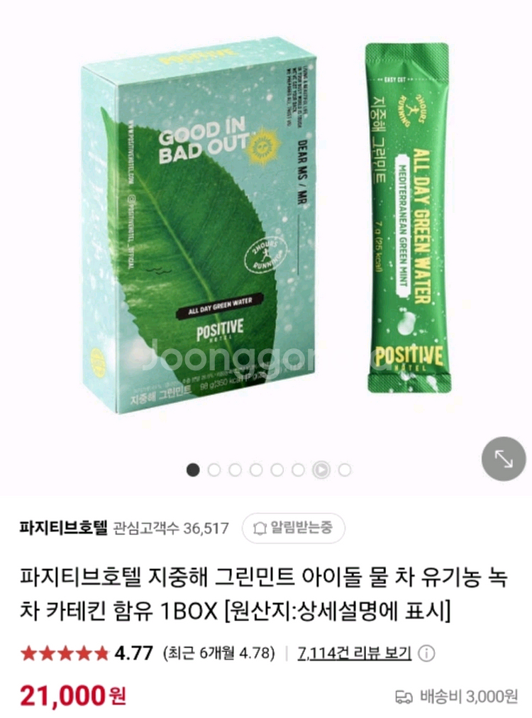 파지티브호텔 지중해 그린민트 아이돌 물 차 유기농 녹차--0