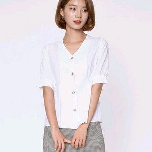 미쏘 브이넥 반팔 블라우스(화이트/S)