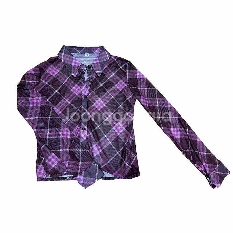 핑크 체크 레이어드 셔츠(에스파 닝닝 착용)--1