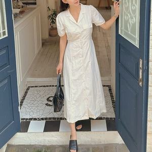 새상품) 바스락 원피스/ 오픈카라 밴딩 롱원피스 66