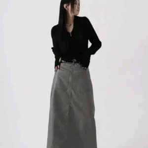 트리밍버드 백 투 프론트 레더 롱 스커트