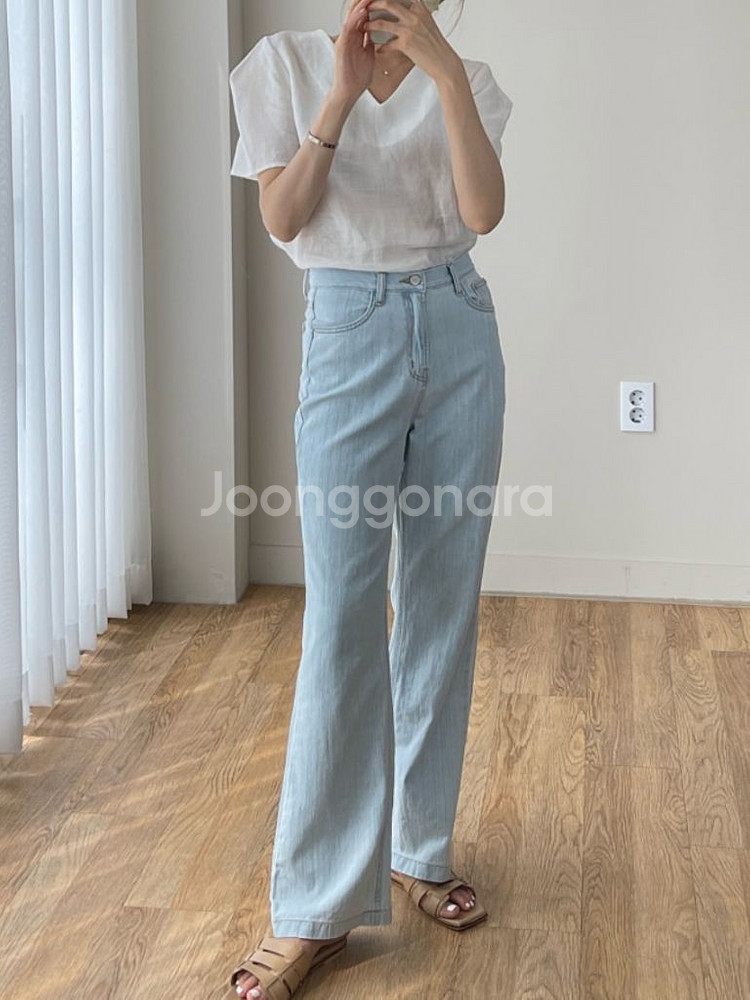 (S) 연청 와이드 아이스 진 데님 팬츠 청바지--0