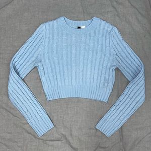 H&M 흐앤므 에이치엔엠 하늘색 스카이블루 크롭 니트S