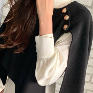 줄로그 울100% 금장버튼 케이프 핸드메이드 숄 코트