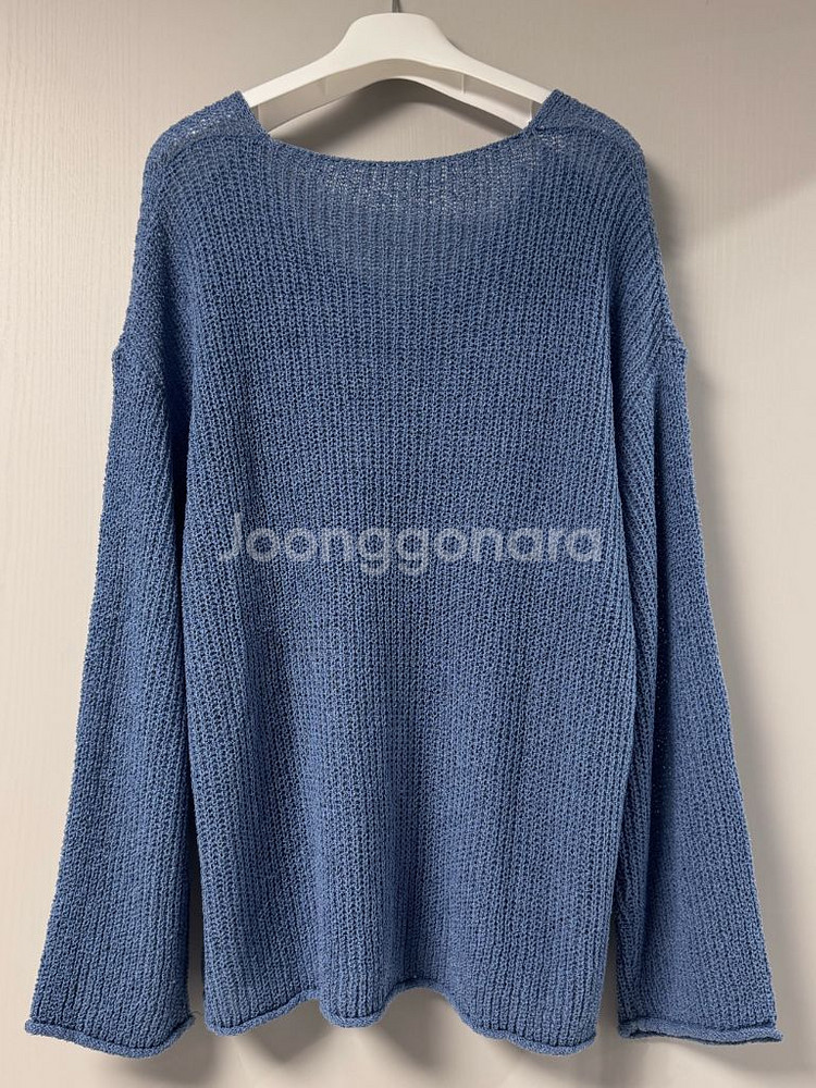 (F) 브이넥 그물 니트 블루 한번 착용--4