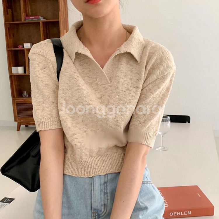 (F) 카라넥 크롭 니트 베이지 한번 착용--0