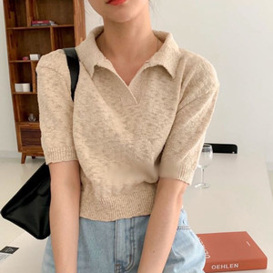 (F) 카라넥 크롭 니트 베이지 한번 착용