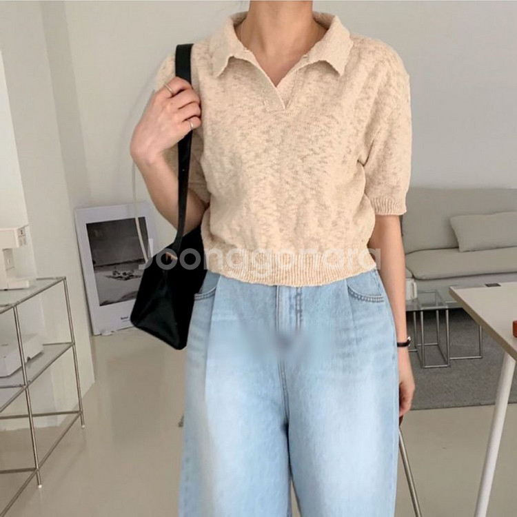 (F) 카라넥 크롭 니트 베이지 한번 착용--1