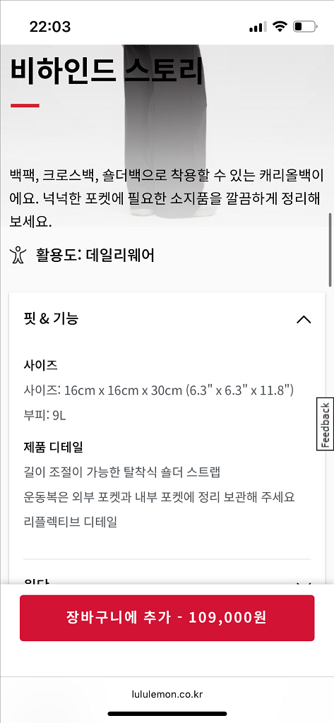 룰루레몬 패스트 트랙백 2.0 9L Vapor색상--2