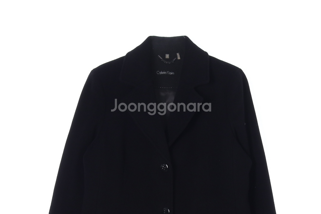 [L]캘빈클라인 울캐시미어 블랙 로고 소매 싱글코트--1