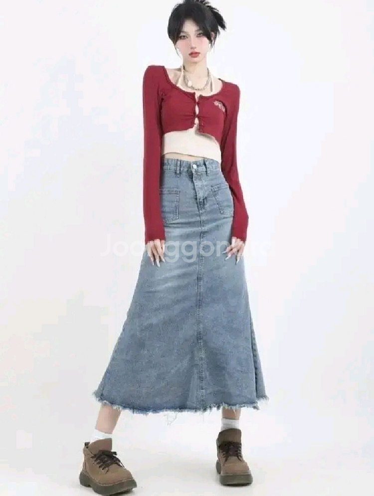 롱 청치마 데님 치마 새제품 M L사이즈--7